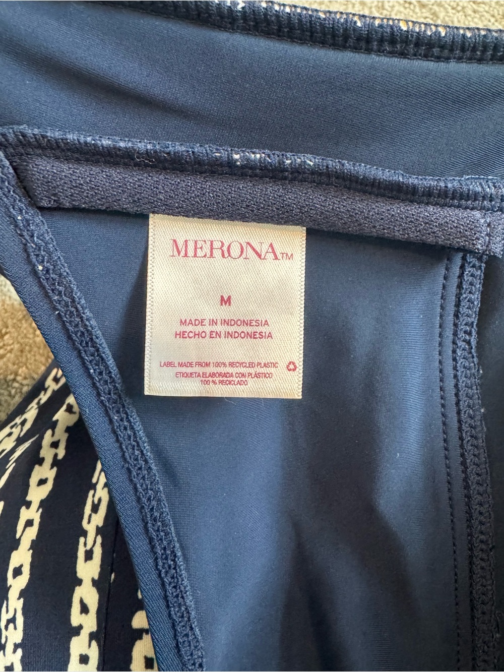 Merona Navy and White Patterned One-Piece Swimsuit - Picture 4 of 4